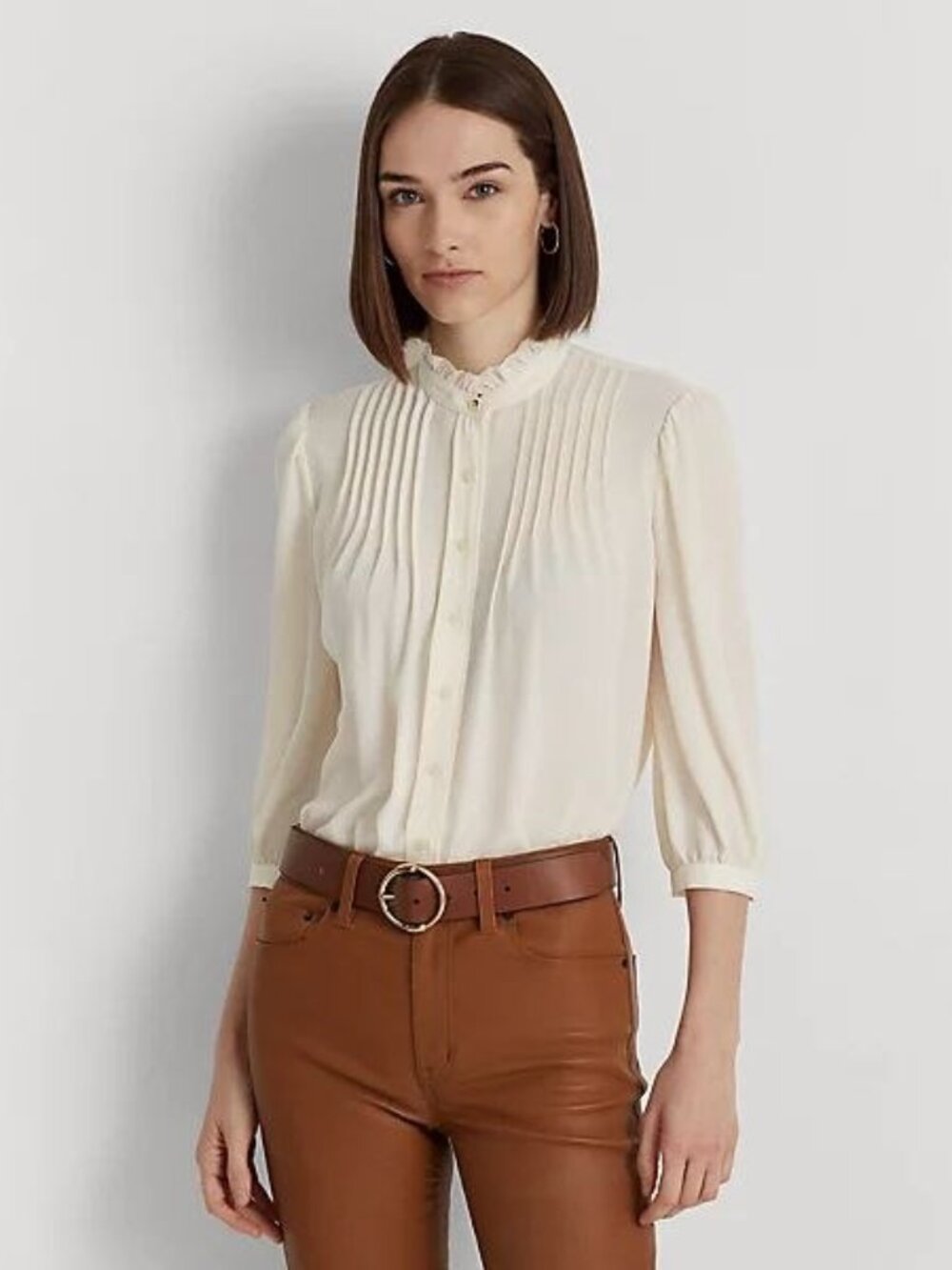 $135 Lauren Ralph Lauren Pleated Georgette Blouse Cream Size M
